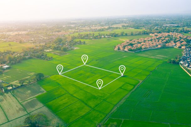 Aerial View Of Land And Positioning Point Area.